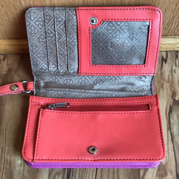 Relic by Fossil purple pink orange color block vegan zip around wallet wristlet - Picture 2 of 9